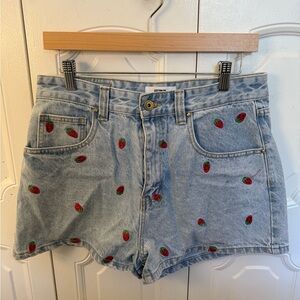 Cotton On High Rise Mom Size 8 Denim Strawberry Embroidered Women's Shorts